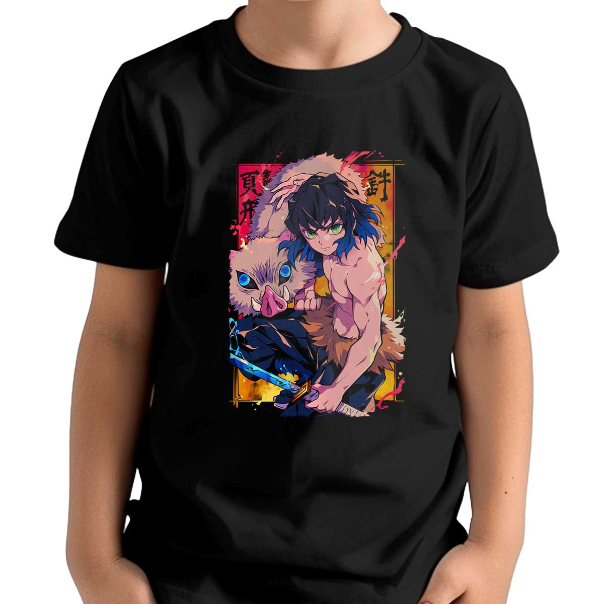 polera-unisex-negra-arte-inosuke-hashibira-slayer
