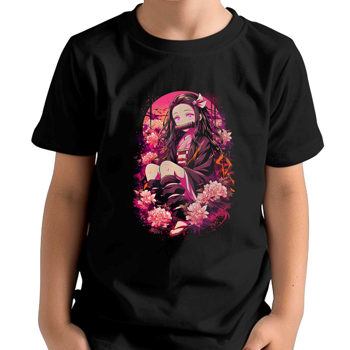 polera-unisex-nezuko-kamado-flores-rosas-dem-14