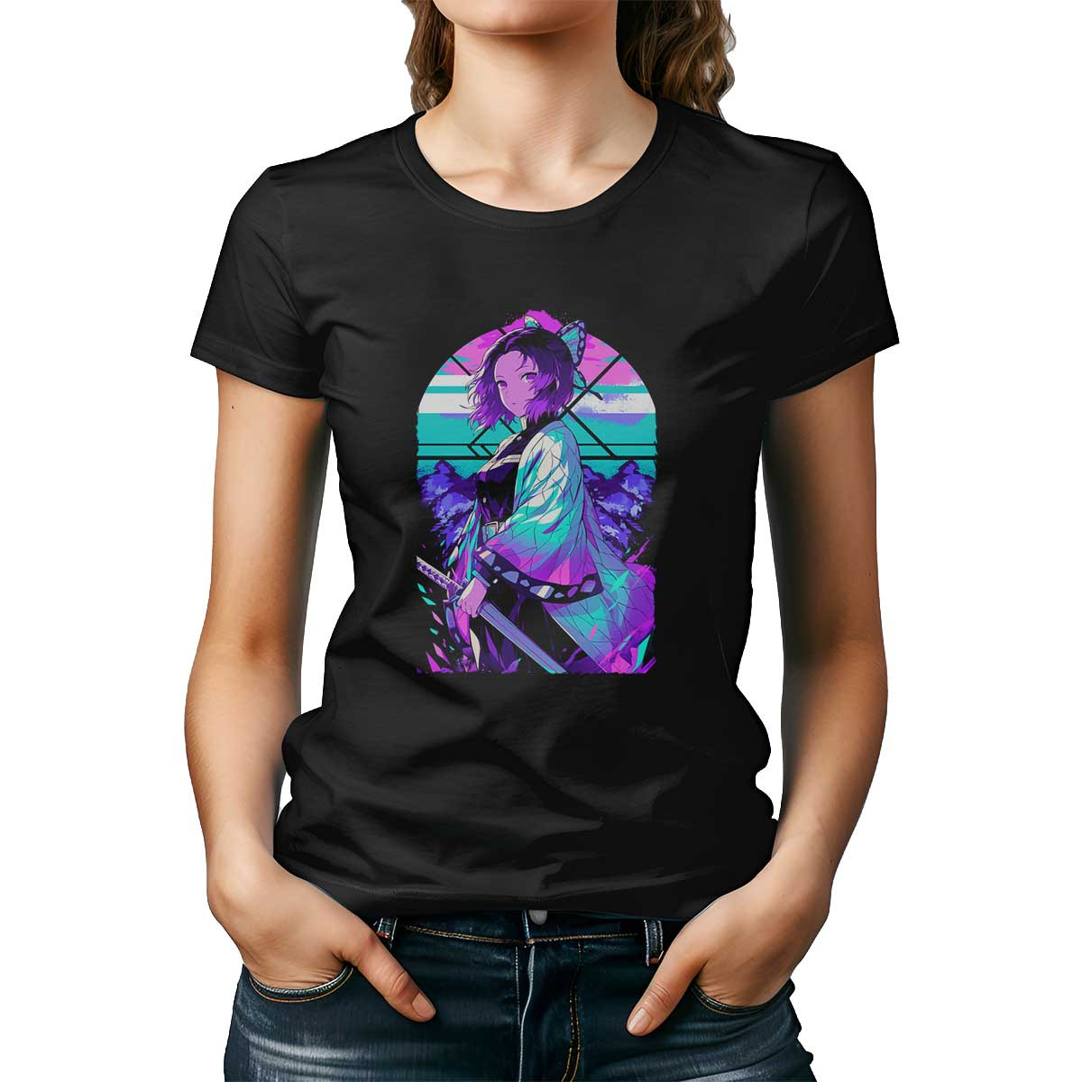 Polera Mujer Diseno Shinobu Kocho Llamas Moradas Unika