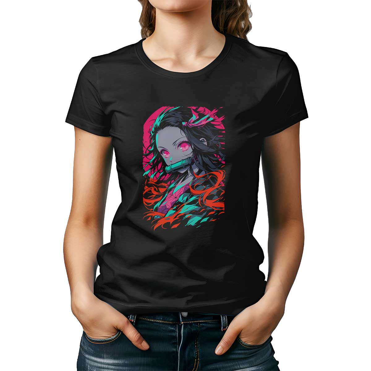 poleras-mujer-estampado-nezuko-kamado-manga-corta