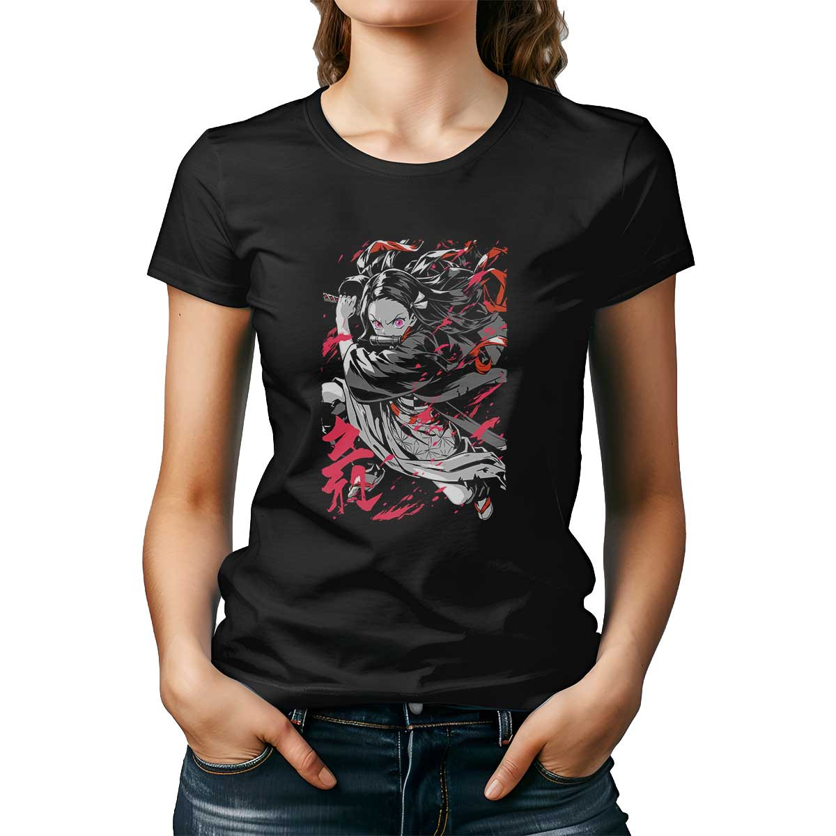 poleras-mujer-nezuko-kamado-luchando-en-demon-slayer
