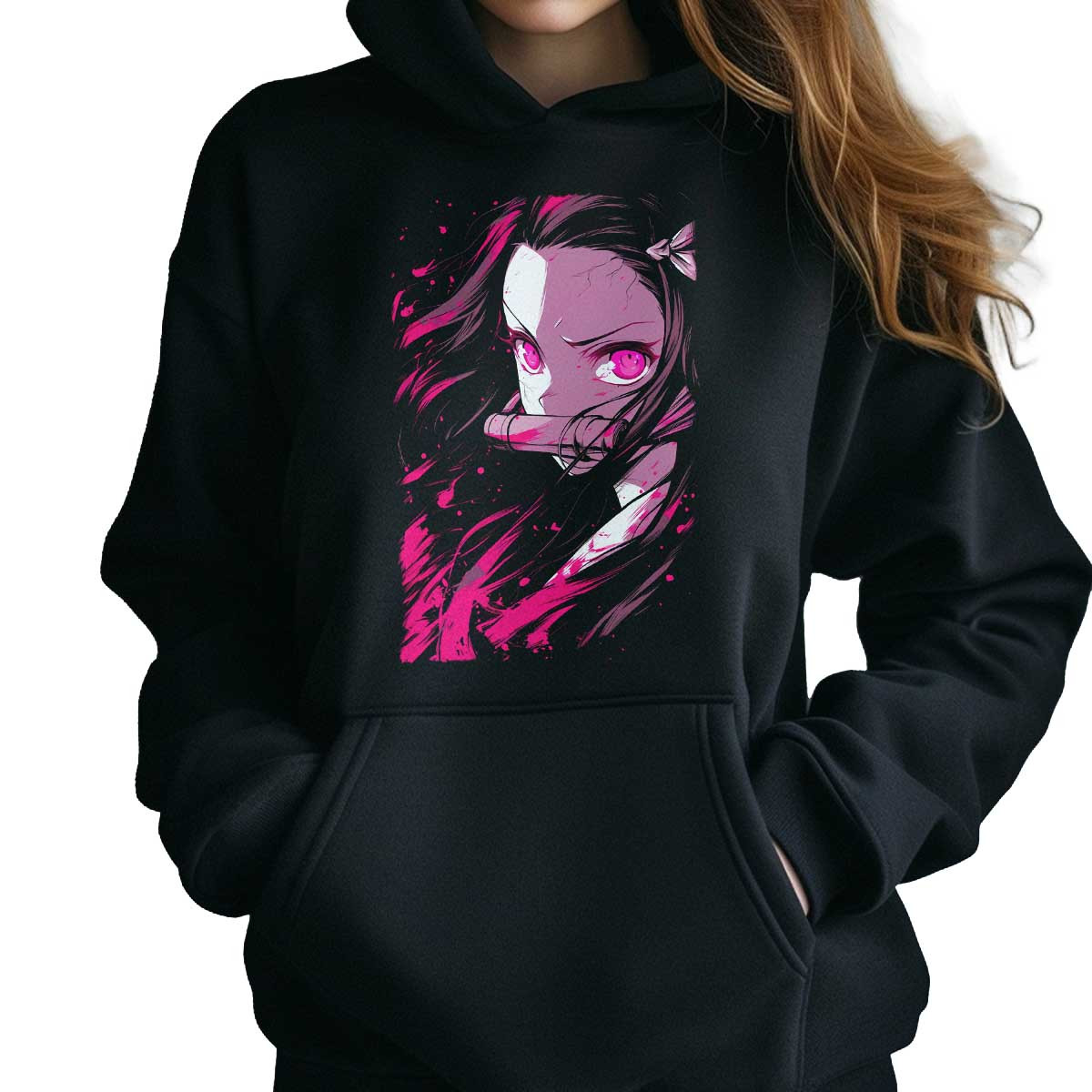 poleron-anime-mujer-nezuko-kamado-rostro-en-primer-plano