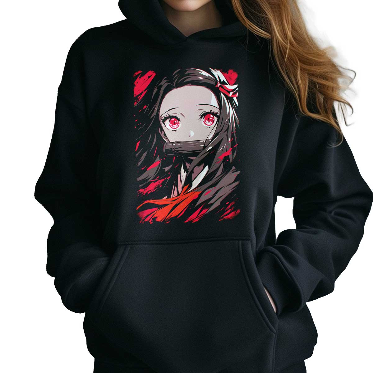 poleron-anime-negra-exuberantes-poleron-anime-design-nezuko-kamado-face-closeup