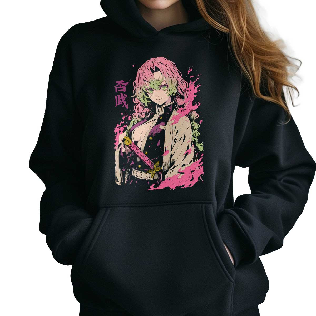 polerones-anime-mujer-mitsuri-kanroji-pink-flames