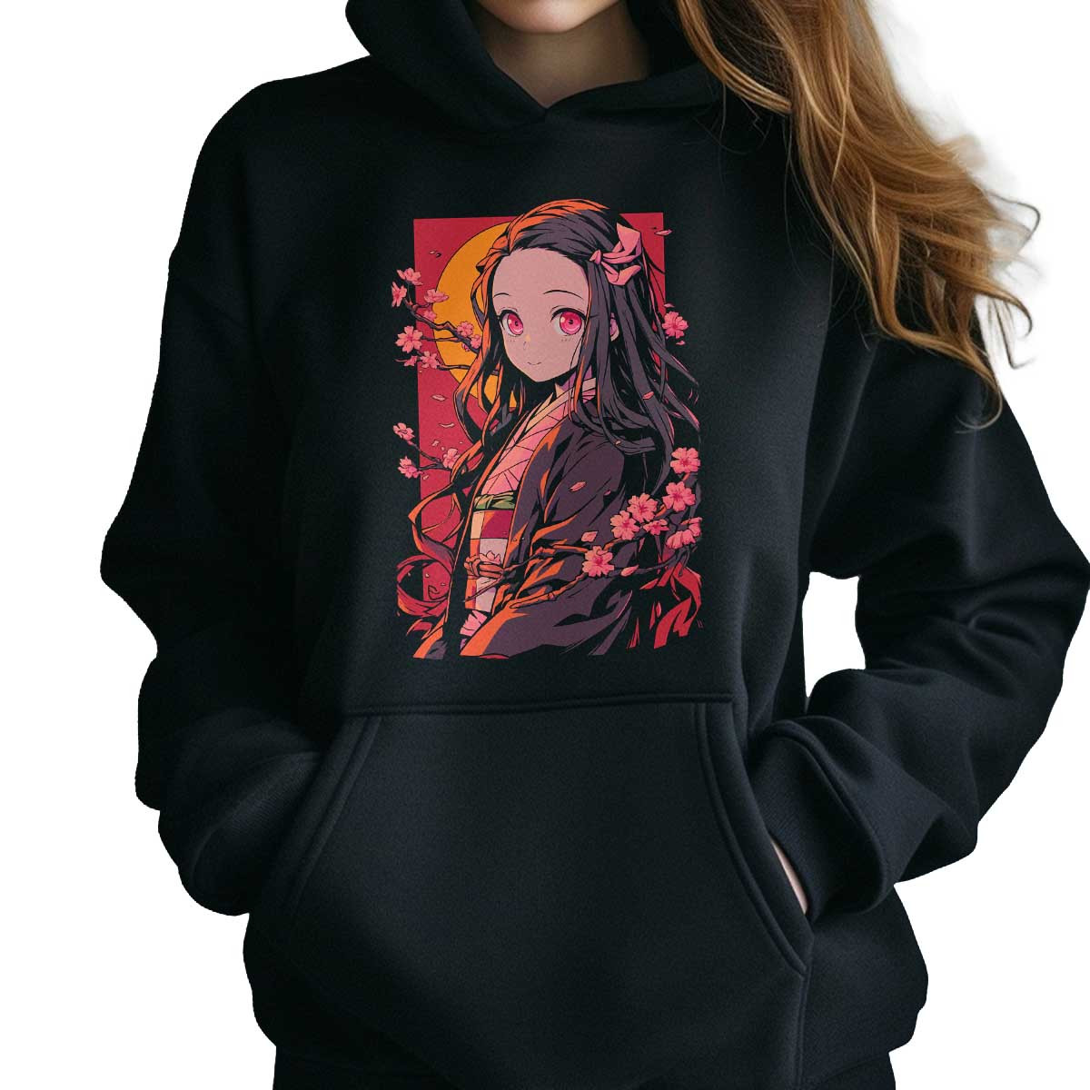 polerones-anime-mujer-nezuko-kamado-cerezos-luminosos
