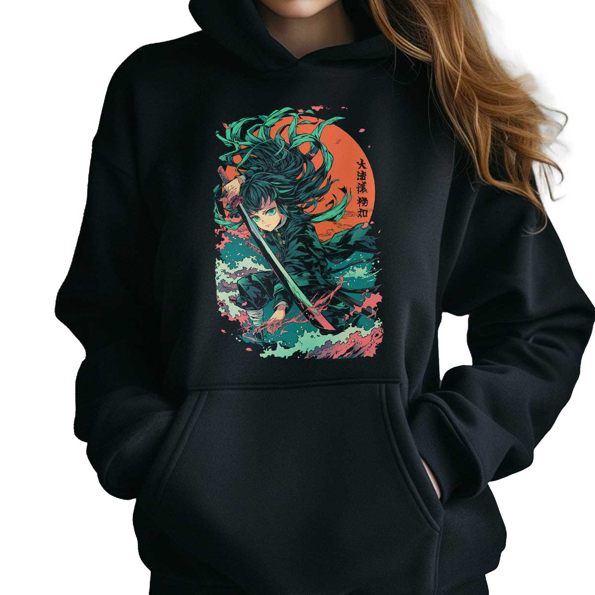 polerones-anime-negra-luminosa-estampado-muichiro-tokito-demon-slayer