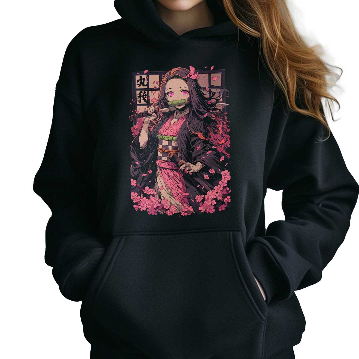polerones-anime-nezuko-kamado-con-flores-cerezo