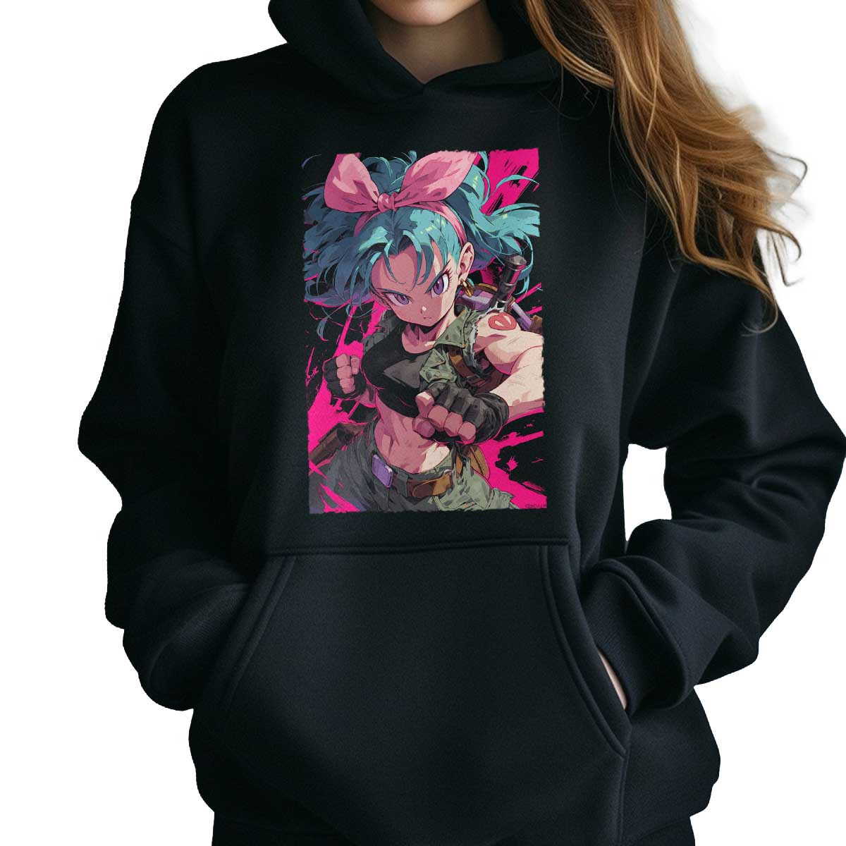 canguro-anime-estampada-frontal-colorido-bulma-full-power-en-tonos-oliva-y-rosa