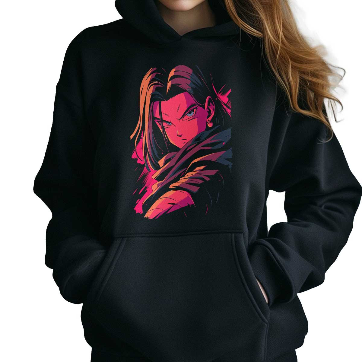 canguro-anime-mujer-capucha-minimalista-android-17-melocot-n-y-obsidiana