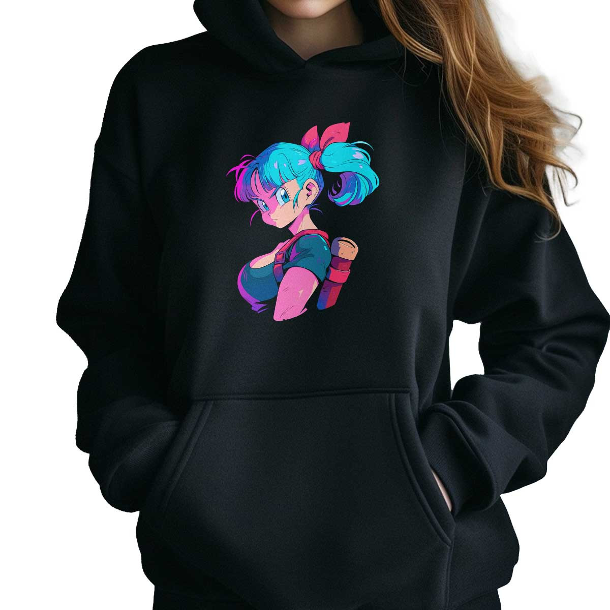canguro-anime-mujer-en-negro-unico-bulma-full-power-con-colores-delicados-y-lechosos