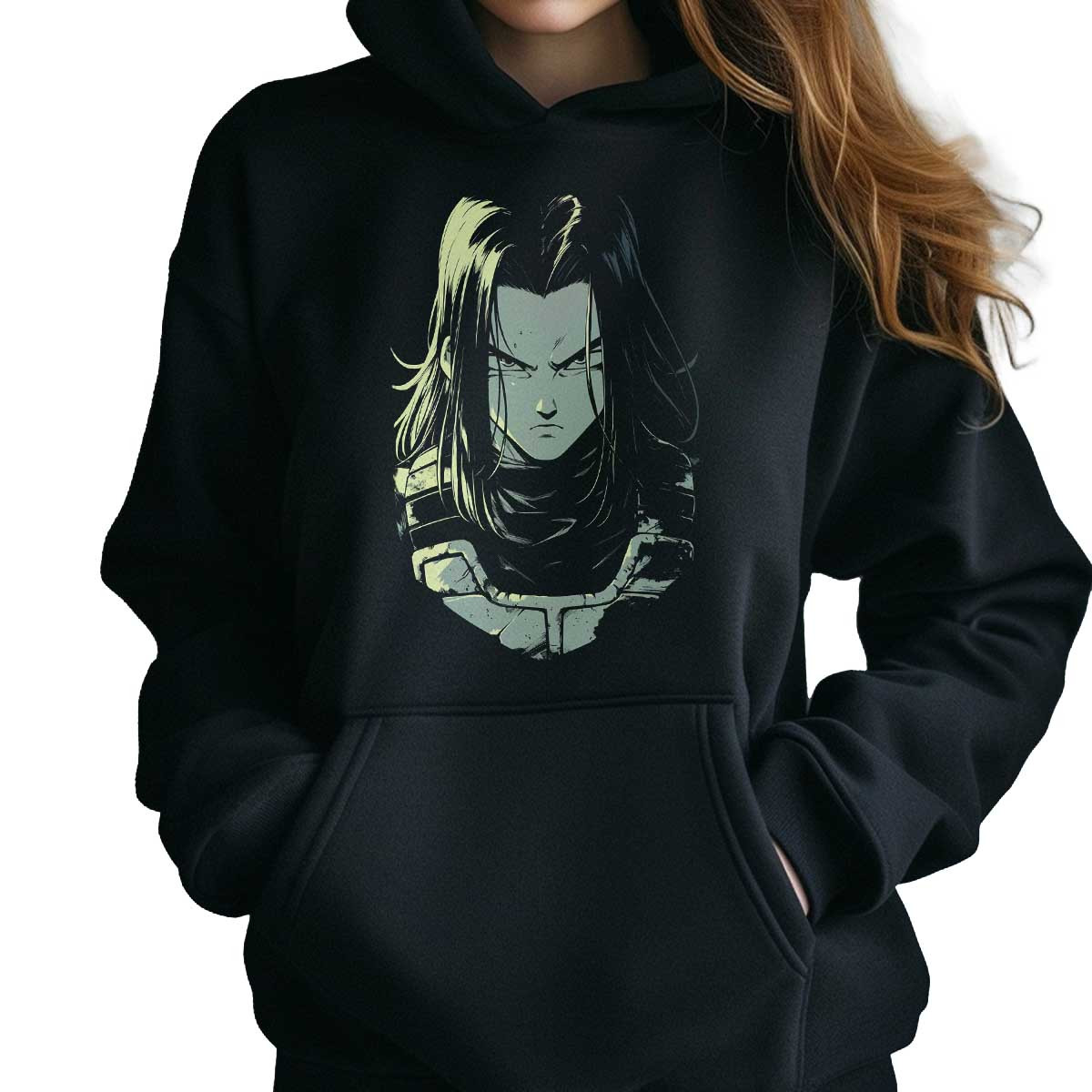 hoodie-anime-android-17-dibujo-perfil-en-colores-subdued-charcoal