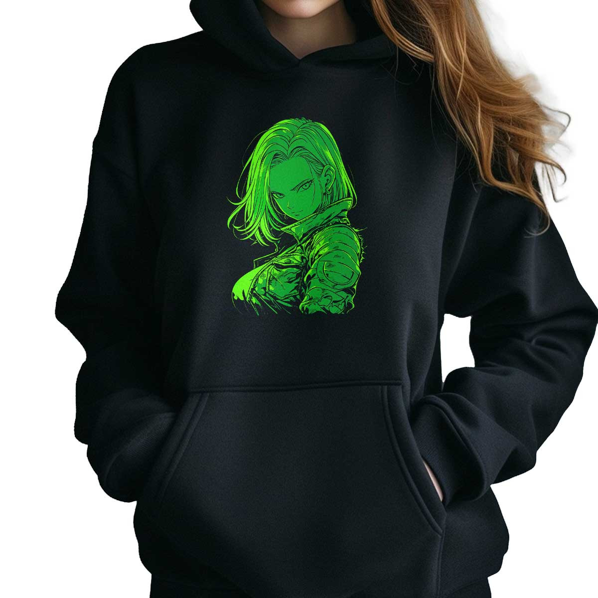 hoodie-anime-android-18-dibujo-contorno-en-crom-tica-verde-23