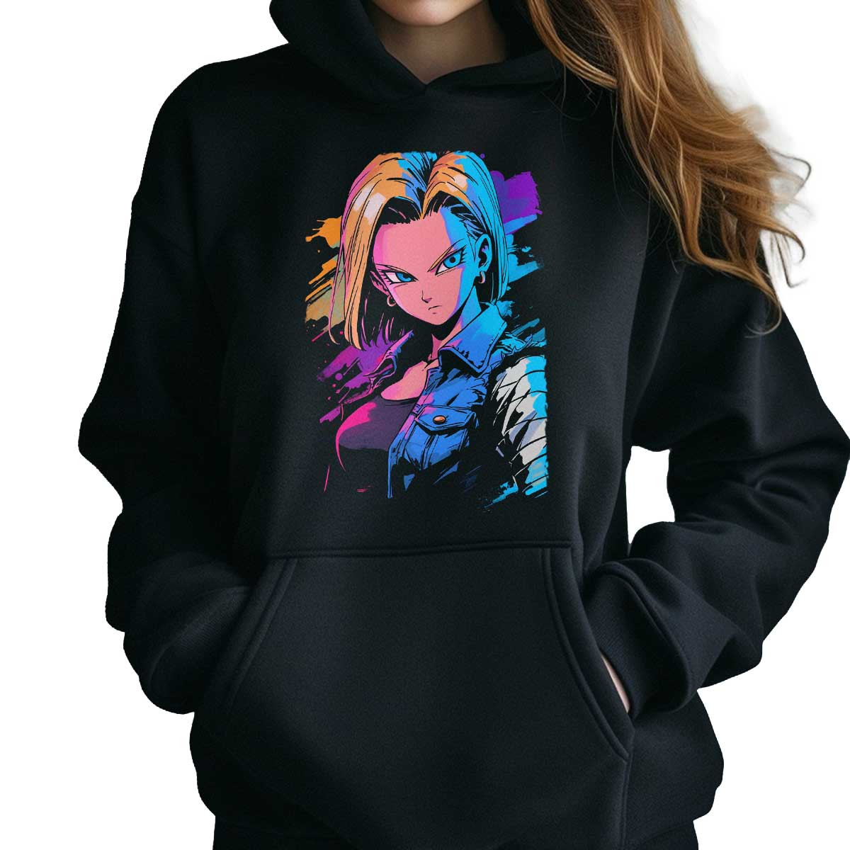 hoodie-anime-android-18-sketch-en-tonos-suaves-y-lechosos
