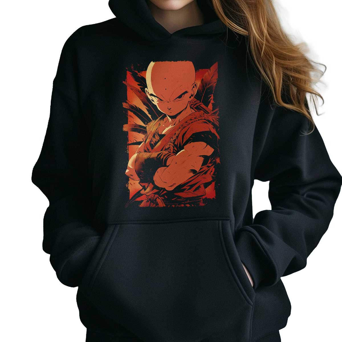 hoodie-anime-determinaci-n-krillin-en-colores-helecho-y-cardenal