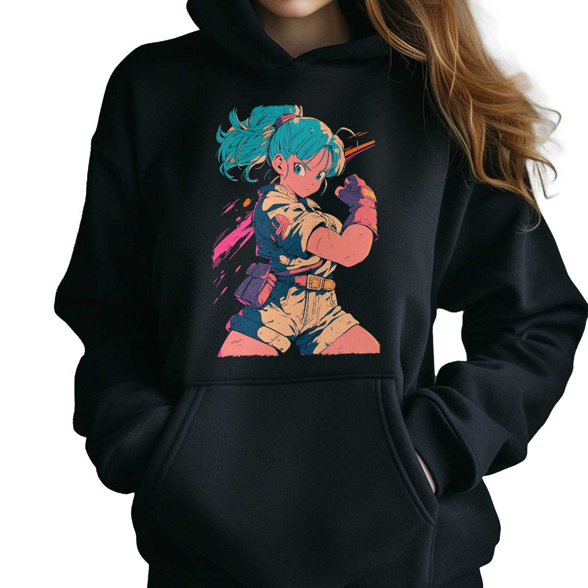 hoodie-anime-equilibrio-visual-bulma-en-pose-de-lucha-butter-y-lavanda-03
