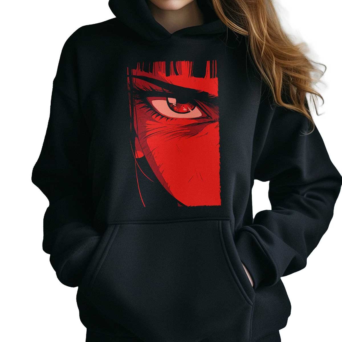 hoodie-anime-estampada-ojos-de-bulma-en-rojo-cereza-y-xido