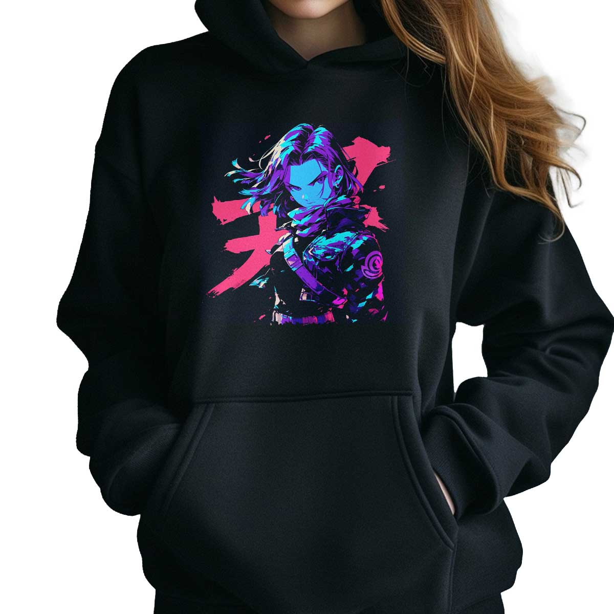 hoodie-anime-estilo-de-tinta-android-17-en-iridiscente-y-azul-cobalto