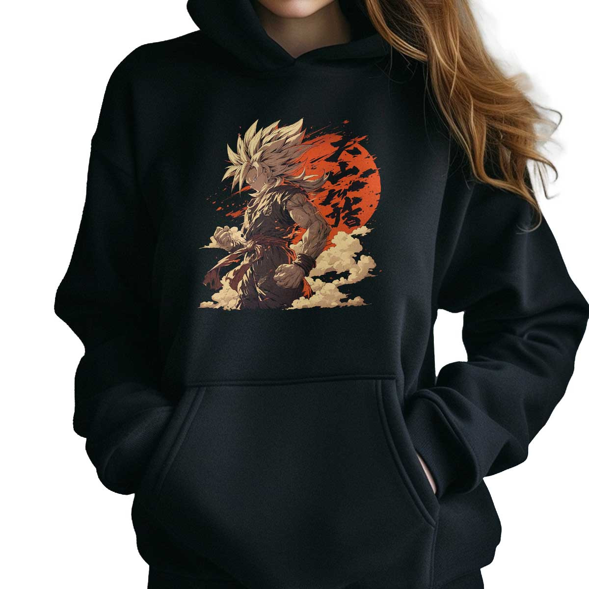 hoodie-anime-goku-con-nube-nimbus-en-colores-terracota-y-nix