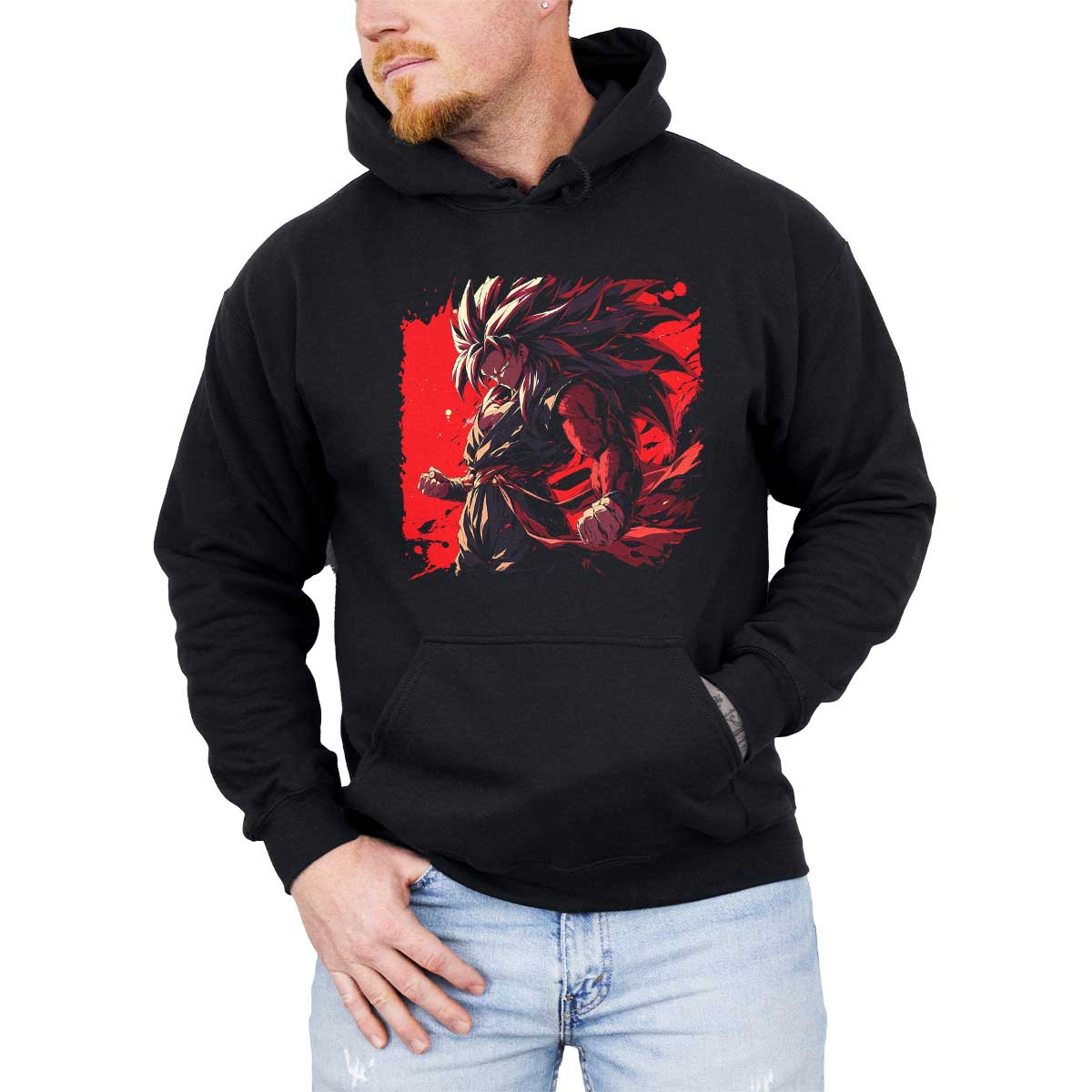hoodie-anime-goku-super-saiyan-4-en-colores-lechoso-y-escarlata