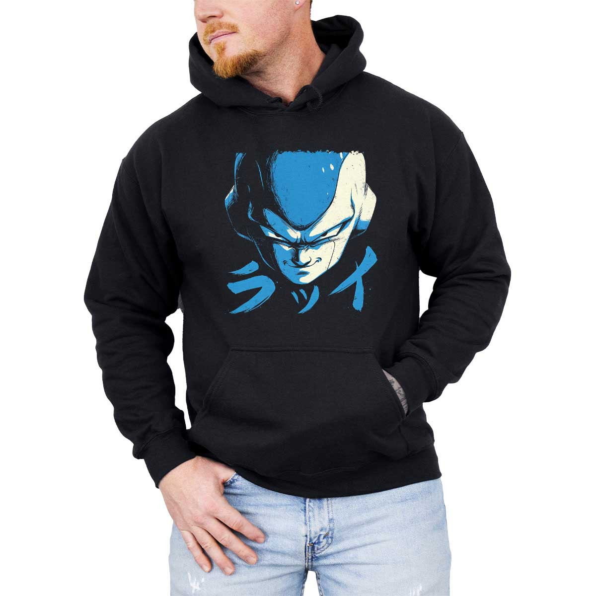hoodie-anime-hombre-final-forma-freezer-sonriendo-azul-brillante