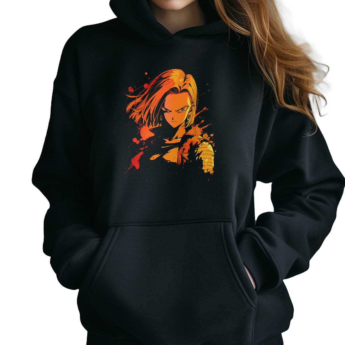 hoodie-anime-impresionante-android-18-en-escarlata-y-mandarina