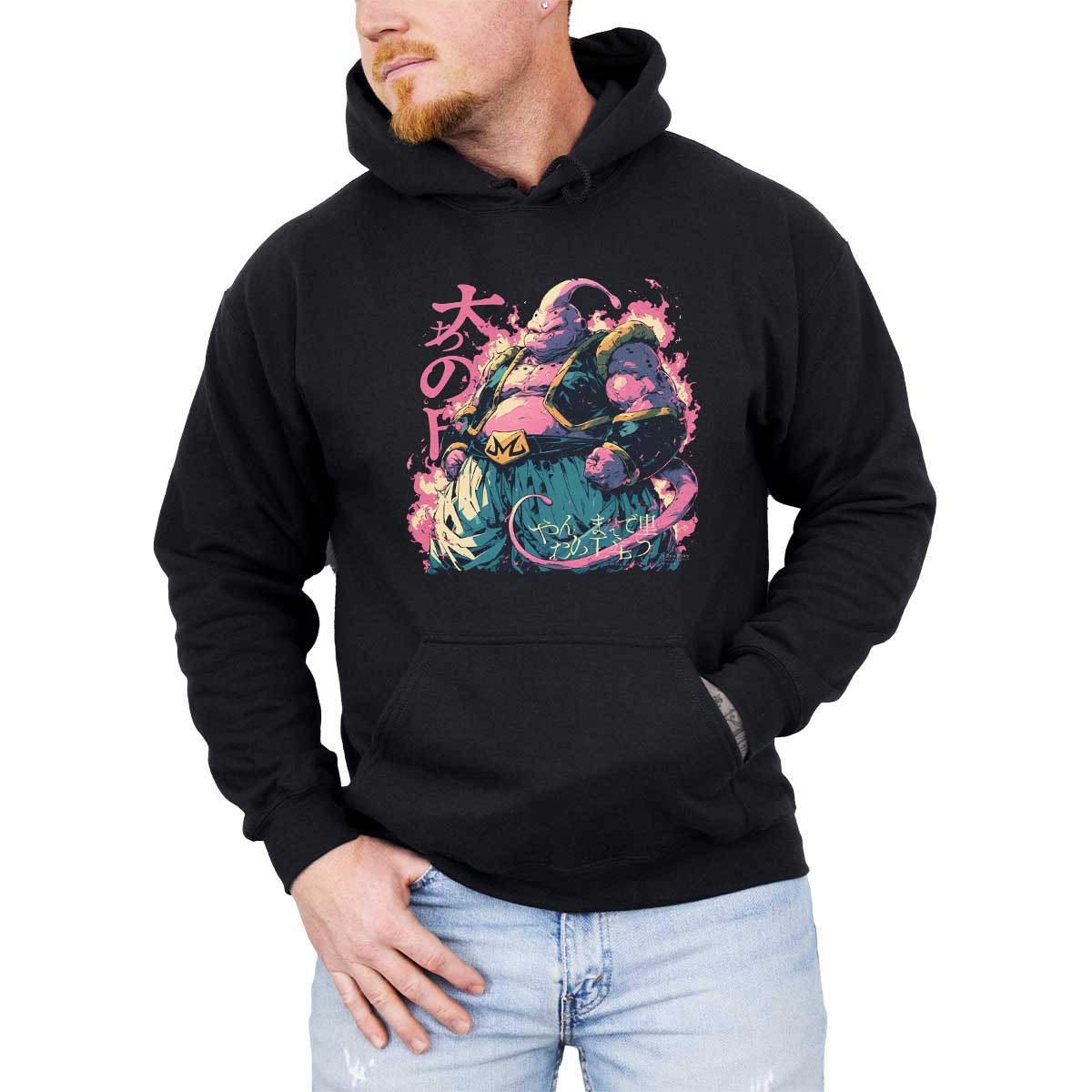 hoodie-anime-majin-buu-con-look-amigable-en-tonos-topacio
