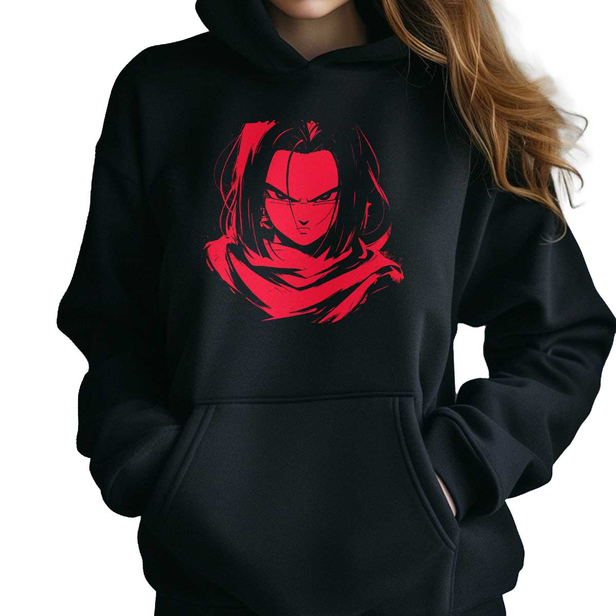 hoodie-anime-mujer-android-17-ruby-colors-closeup