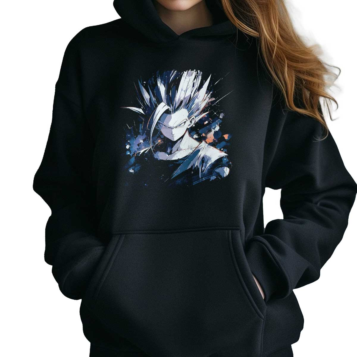 hoodie-anime-mujer-gohan-con-mirada-decidida-en-colores-radiant-e-ivory