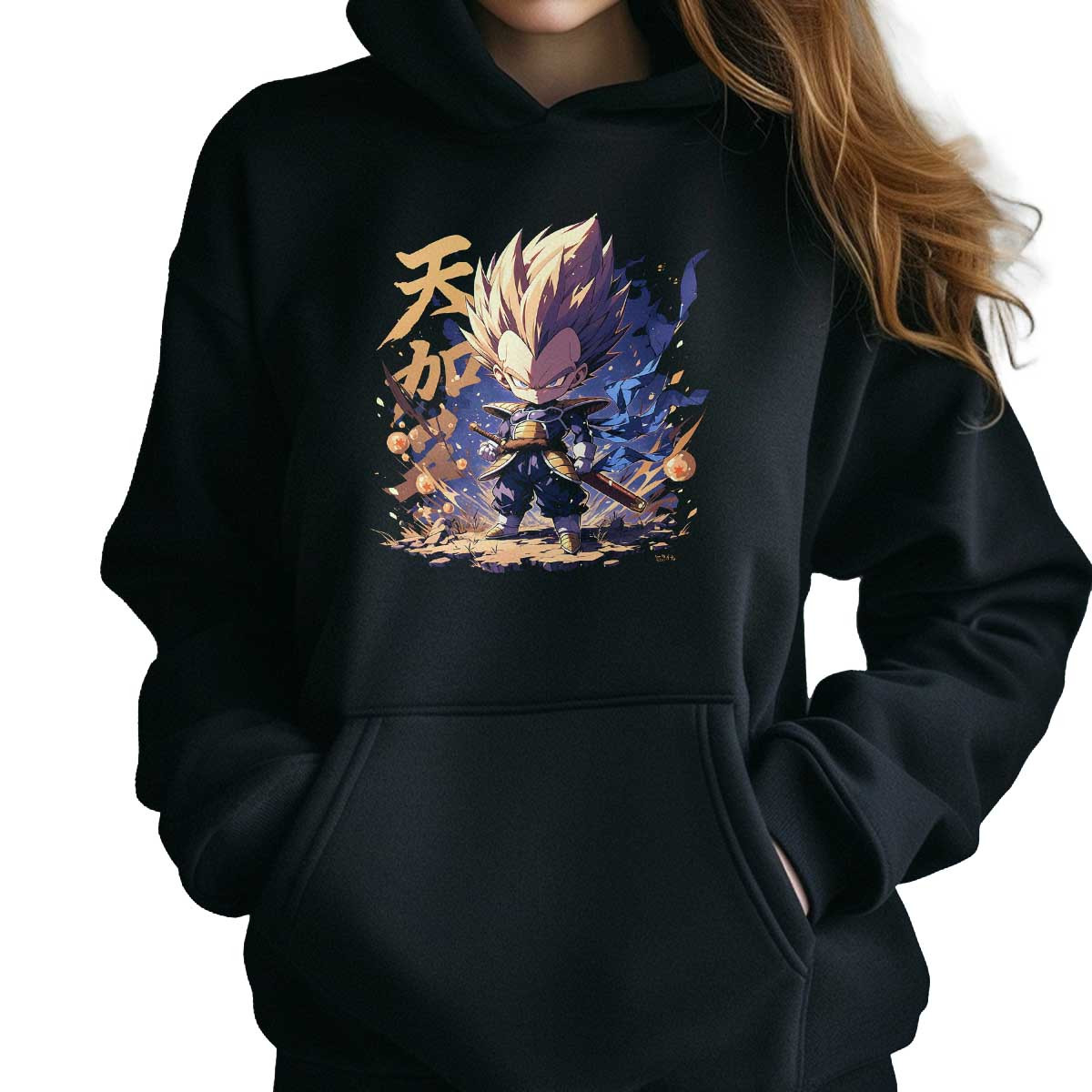 hoodie-anime-vegeta-chibi-equilibrado-en-lavanda-y-oro
