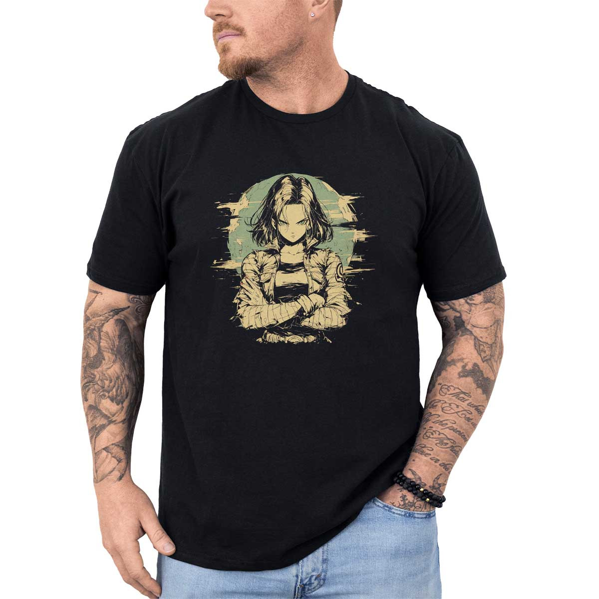 polera-anime-android-17-sketch-en-colores-crema