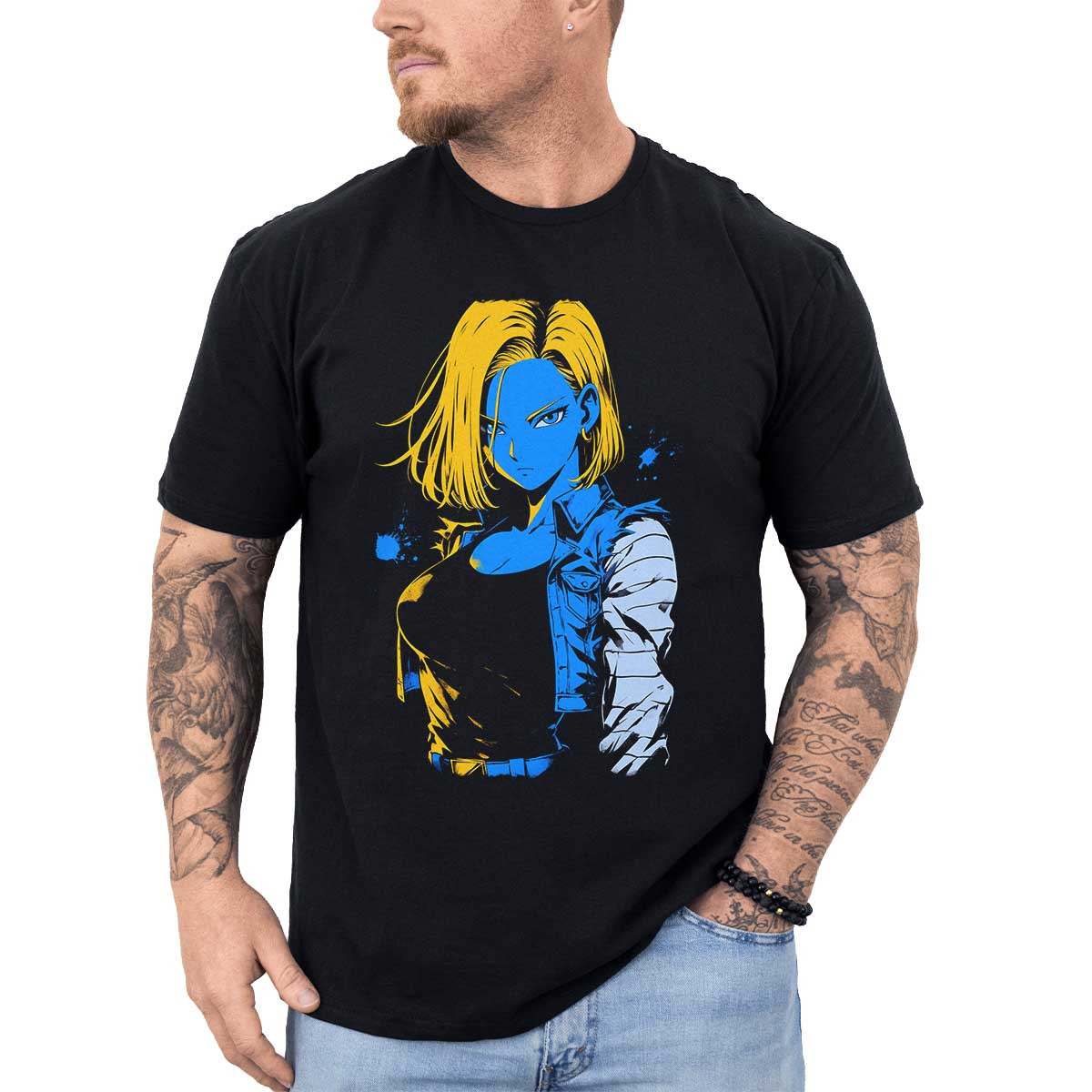 polera-anime-android-18-en-colores-hueso-y-azul-periwinkle