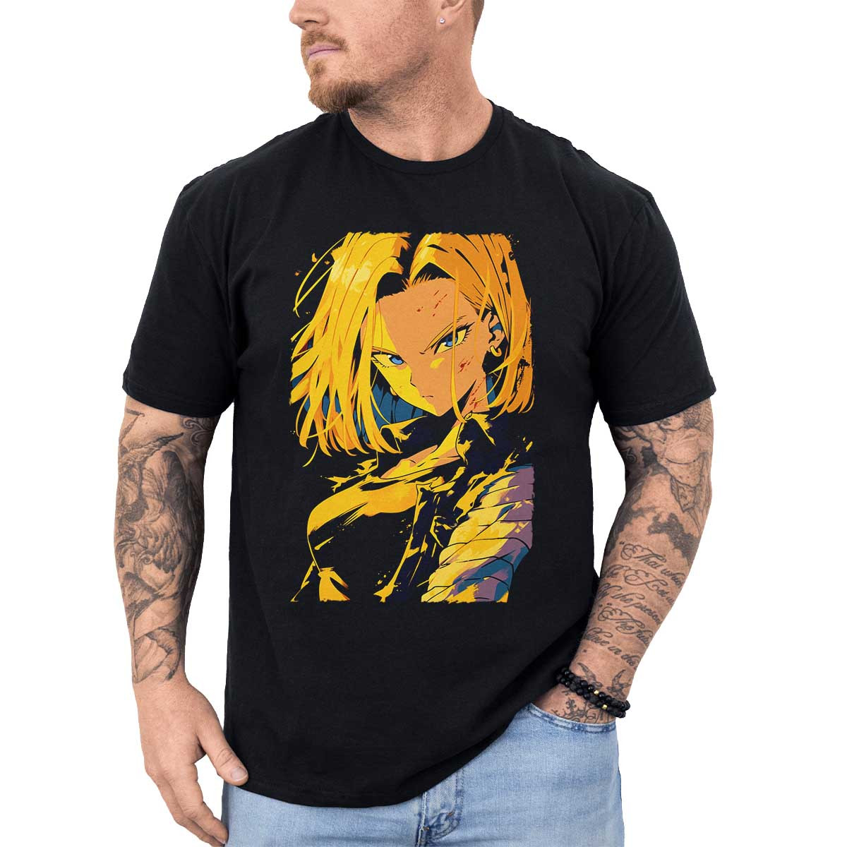 polera-anime-android-18-en-colores-mostaza-y-leche