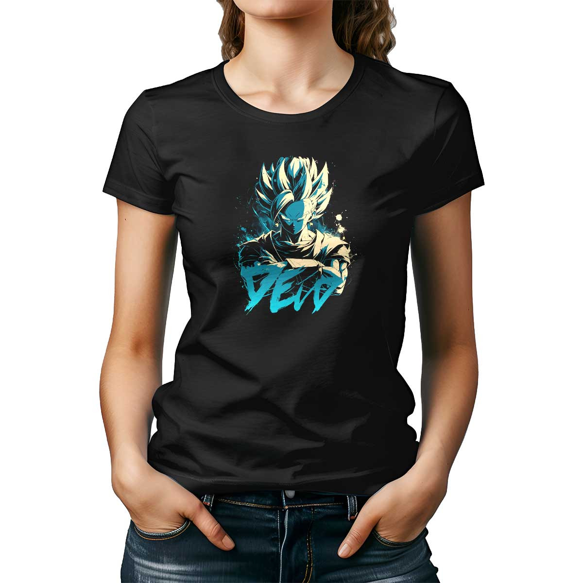 polera-estampada-frontal-equilibrio-visual-vegito-con-aura-de-batalla-en-colores-aqua