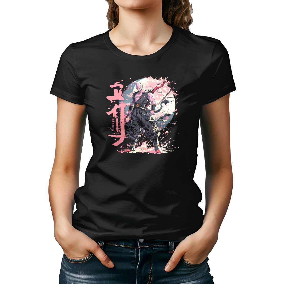 polera-estampada-full-color-majin-buu-flores-cerezo-en-taupe-y-medianoche