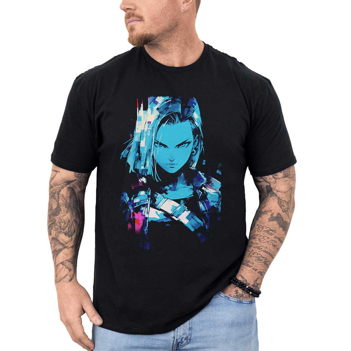 polera-hombre-anime-android-18-sketch-en-acuarela