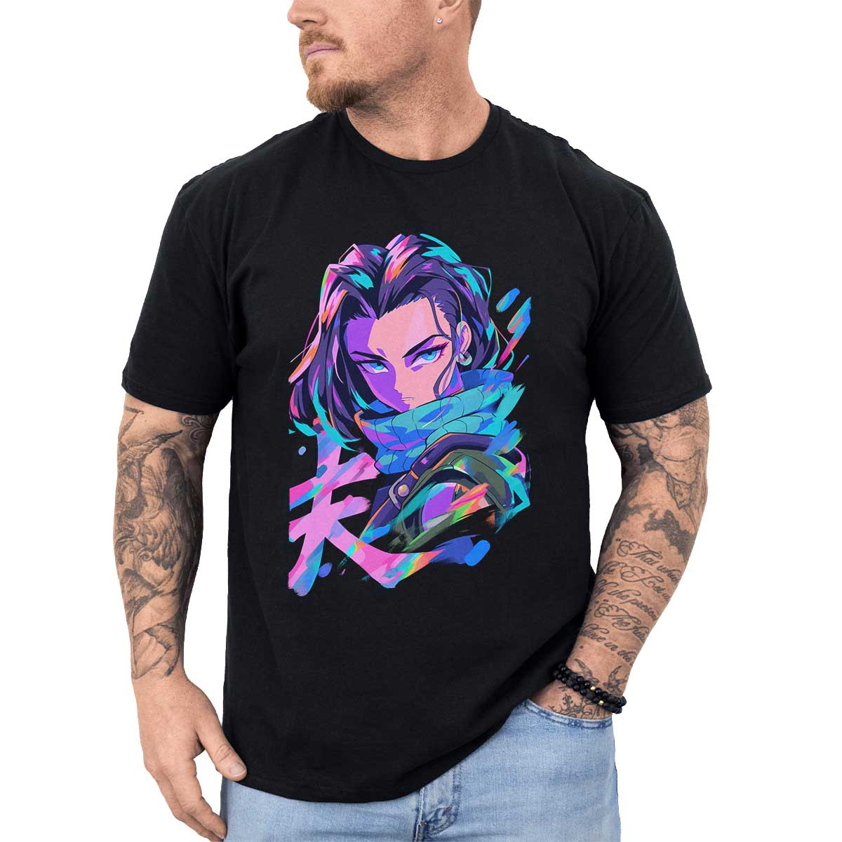 polera-hombre-anime-lisa-barato-android-17-estilo-tinta-en-color-iridiscente-y-aqua