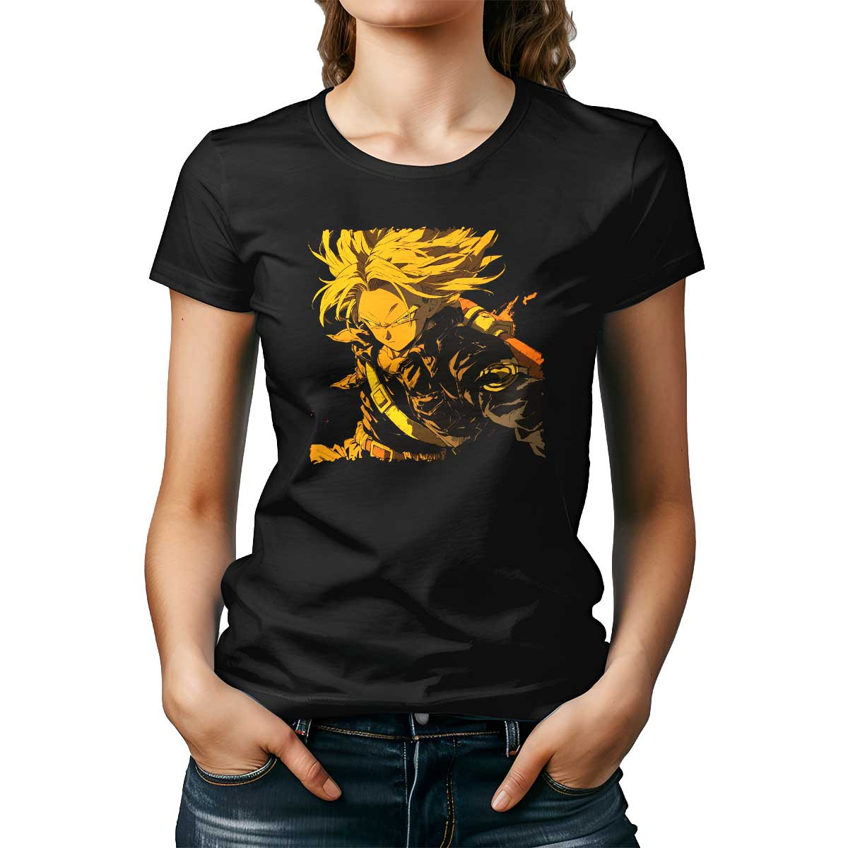 polera-mujer-con-trunks-en-pose-de-lucha-en-colores-auburn-y-albaricoque
