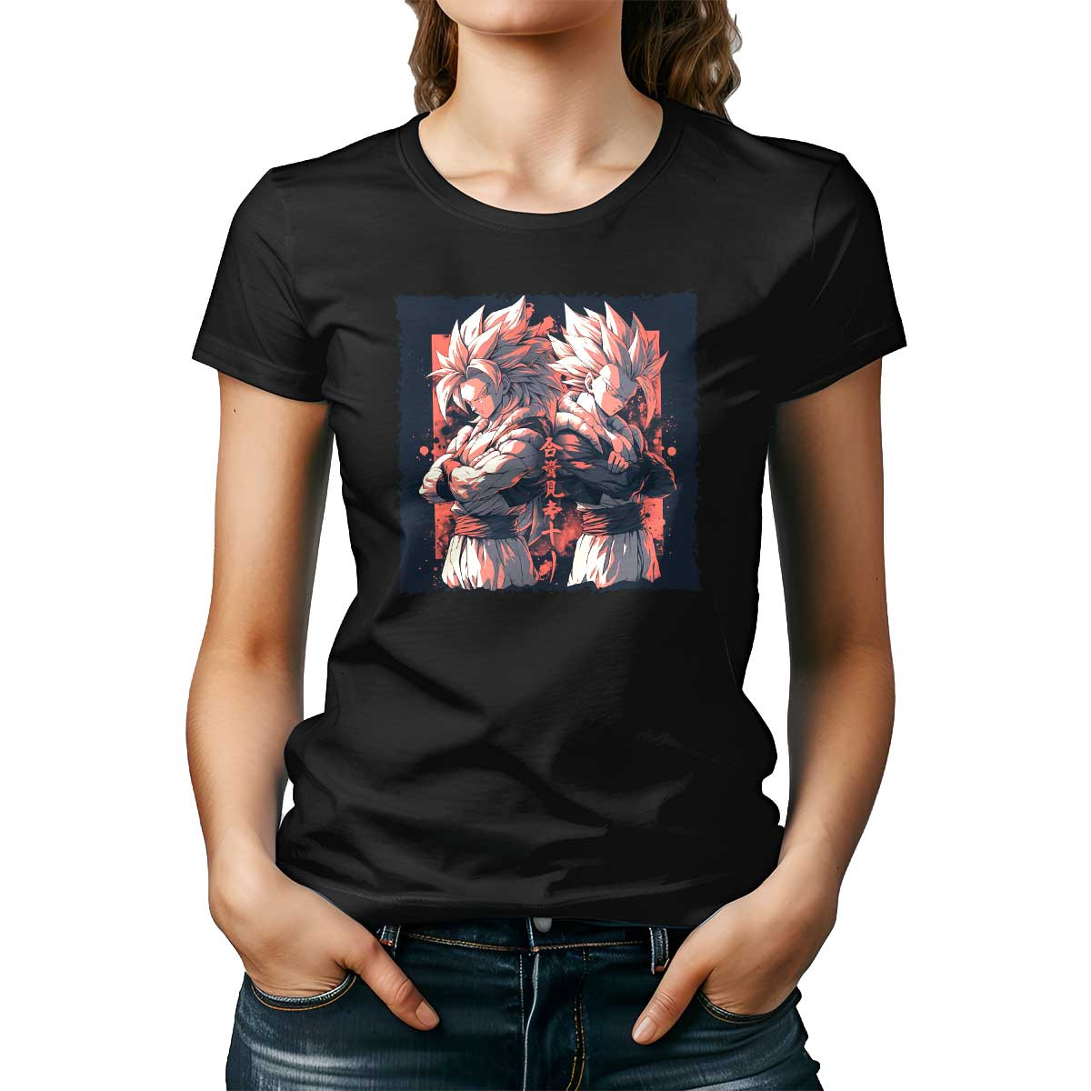 polera-mujer-estampada-frontal-formacion-vegito-and-gogeta-en-tonos-terracota