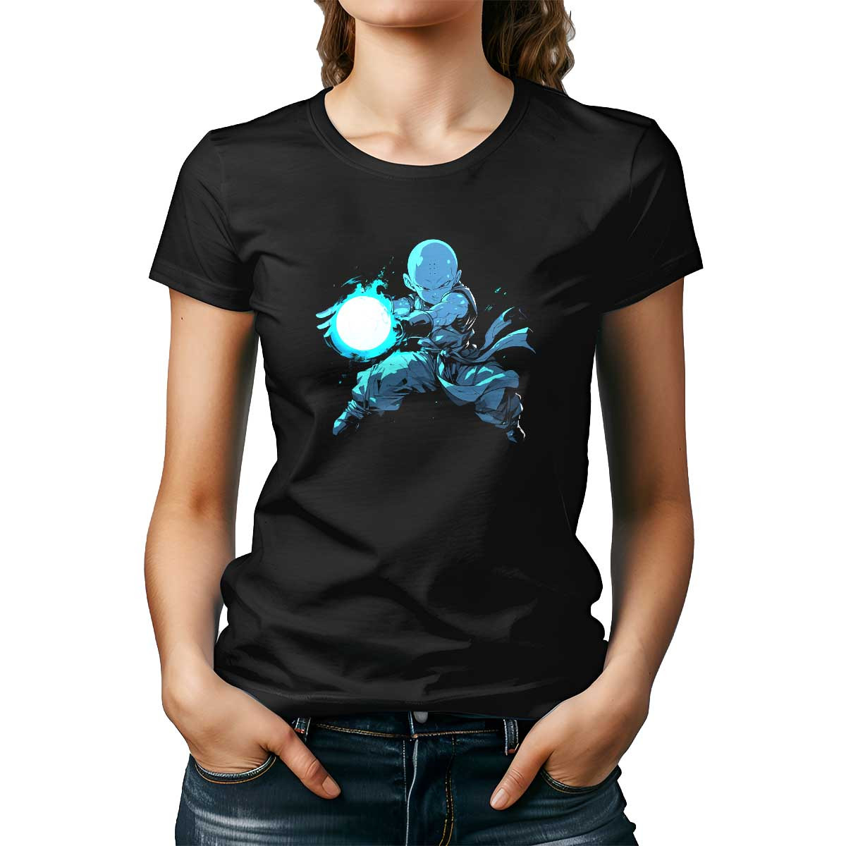 polera-mujer-krillin-en-pose-de-lucha-crom-tica-y-cyan
