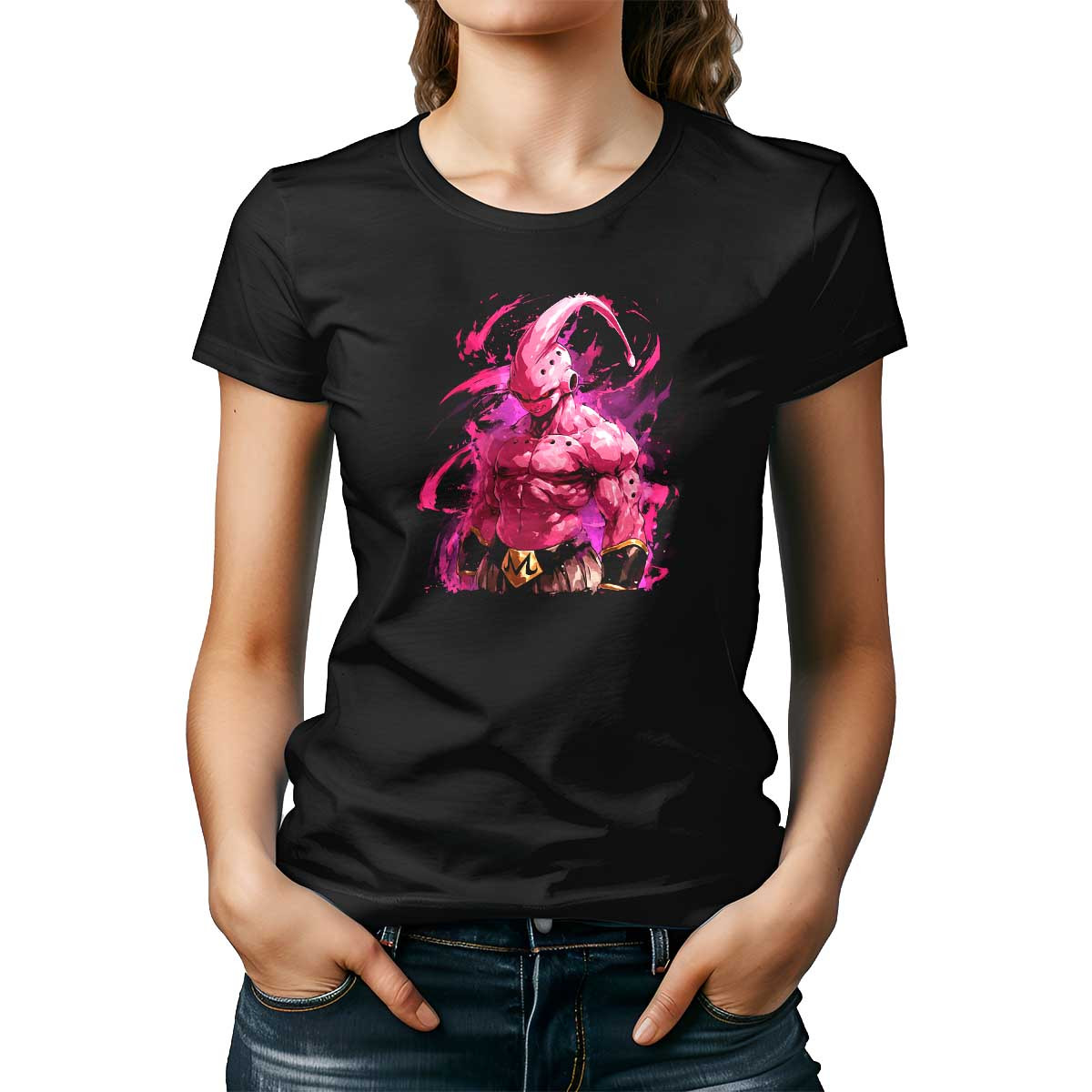 polera-mujer-majin-buu-urbano-en-acuarelas-y-tonos-caoba
