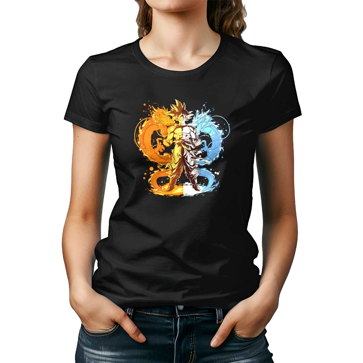 polera-mujer-negra-juvenil-goku-con-fuego-y-hielo-en-mbar-y-dorado-12