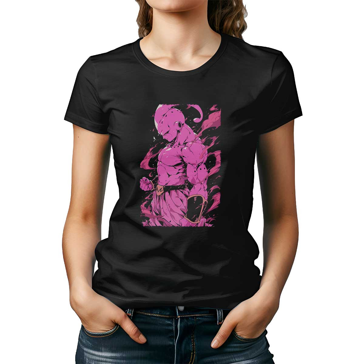 polera-mujer-negro-contraste-majin-buu-outline-drawing