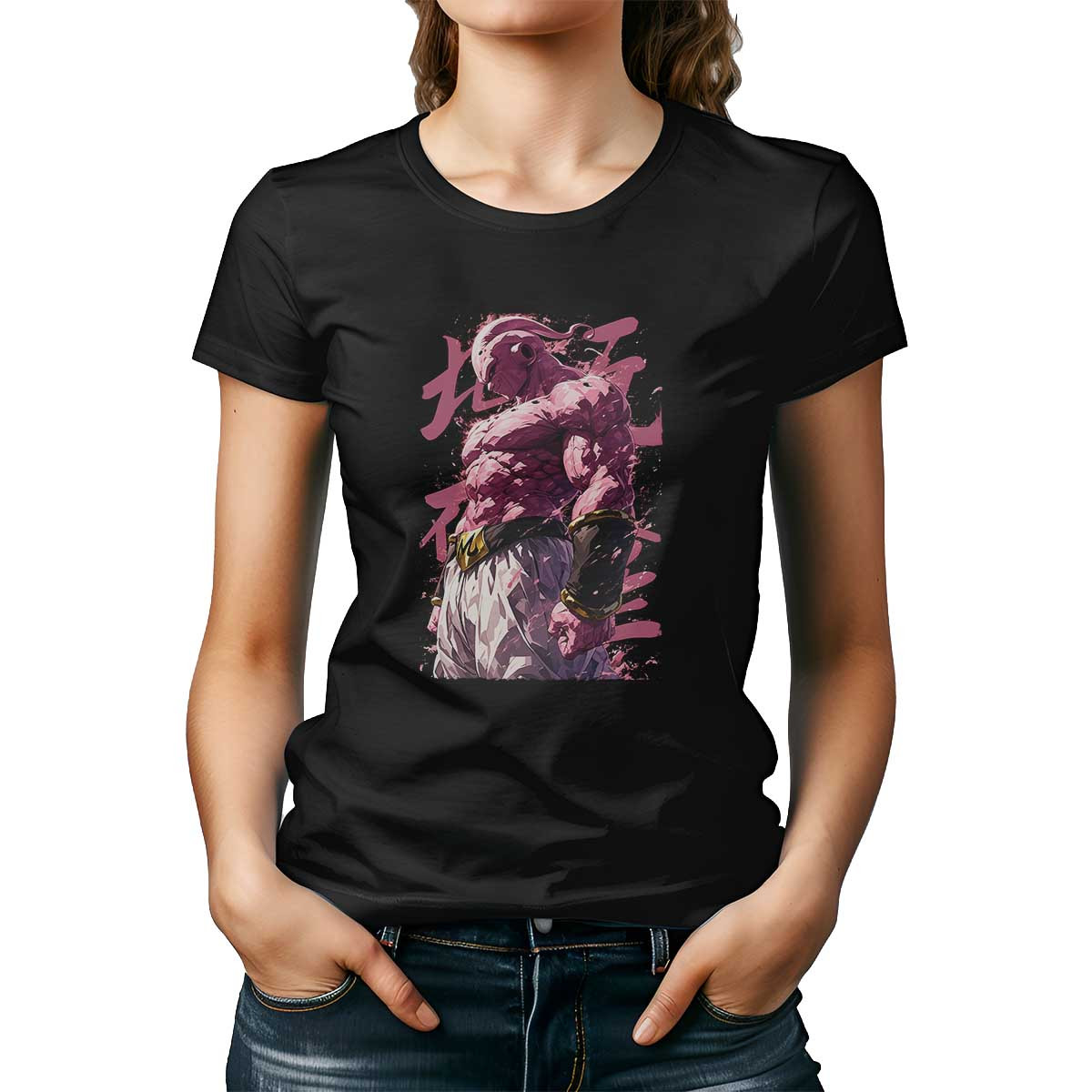 polera-mujer-tem-tica-majin-buu-full-power-en-tan-y-maroon