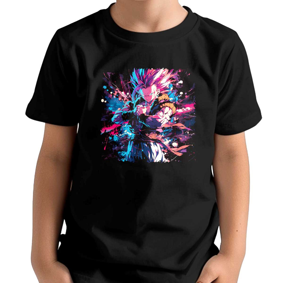 polera-ni-os-gohan-luchando-pose-en-azul-y-fucsia