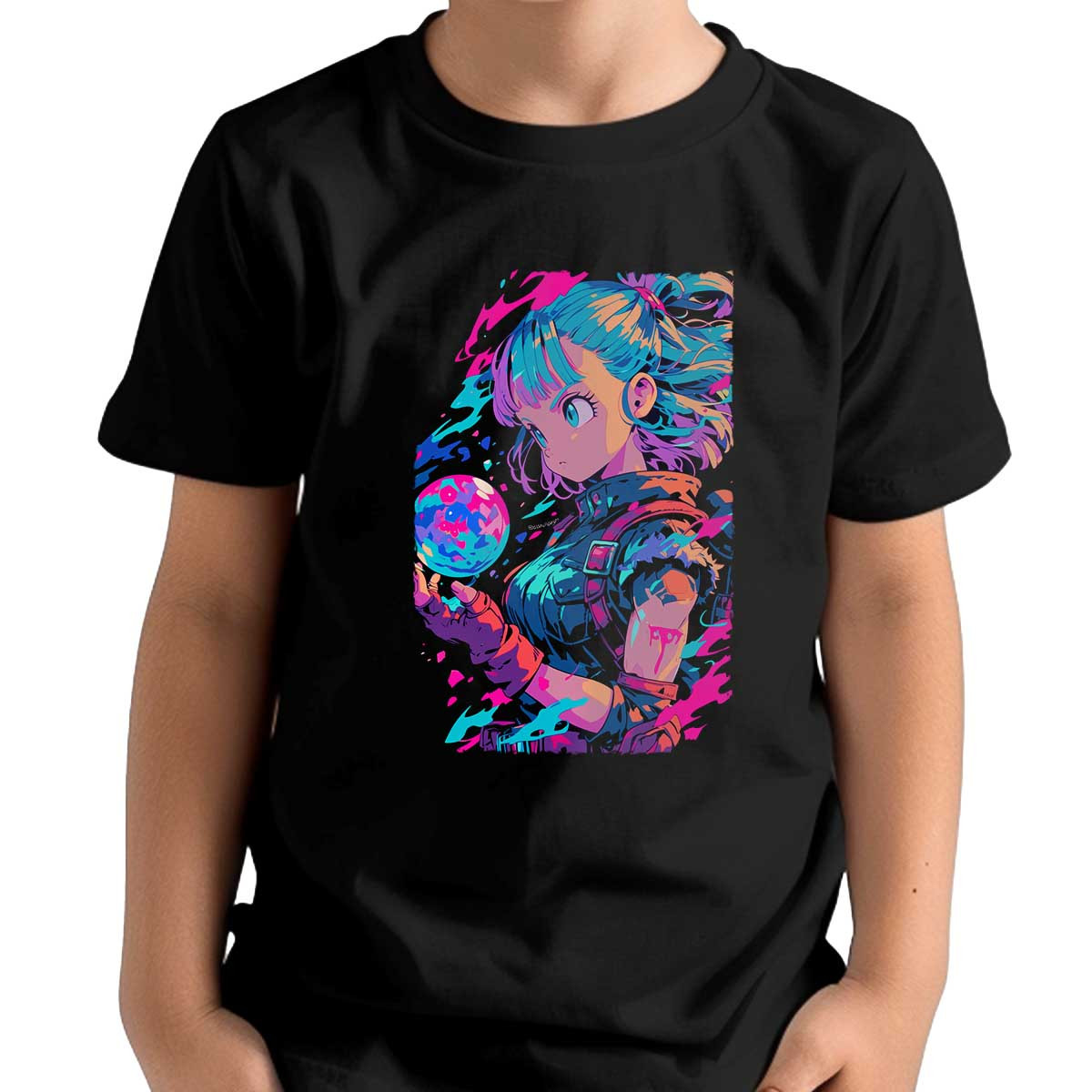 polera-ni-os-negra-simplicidad-bulma-full-power-arco-ris-y-colores-lechosos-