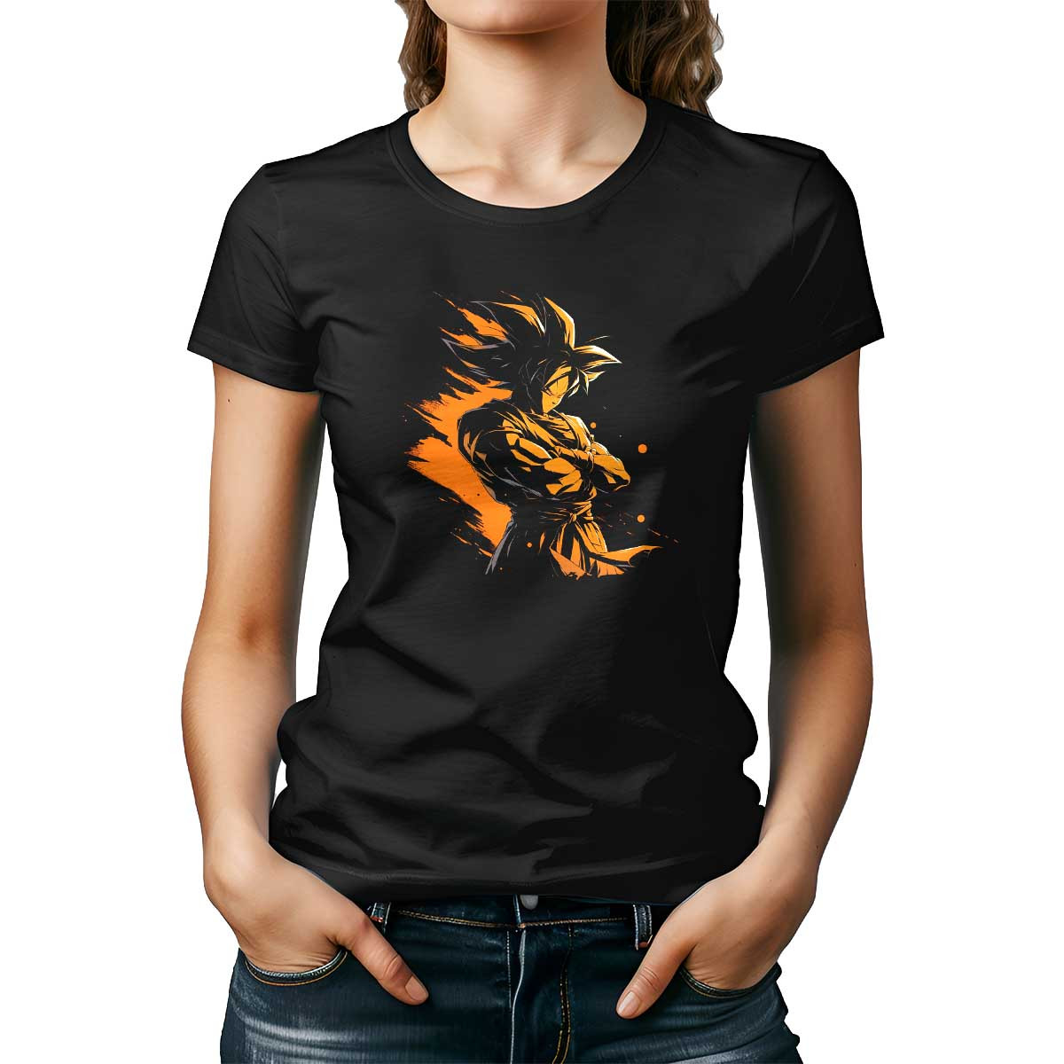 polera-suave-con-silueta-cl-sica-de-goku-en-colores-luminosos-y-albaricoque