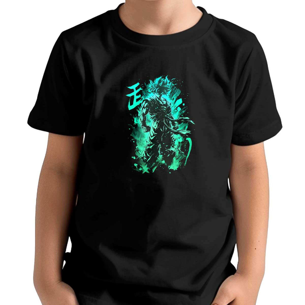 polera-unisex-con-goku-de-fuego-y-hielo-en-verde-