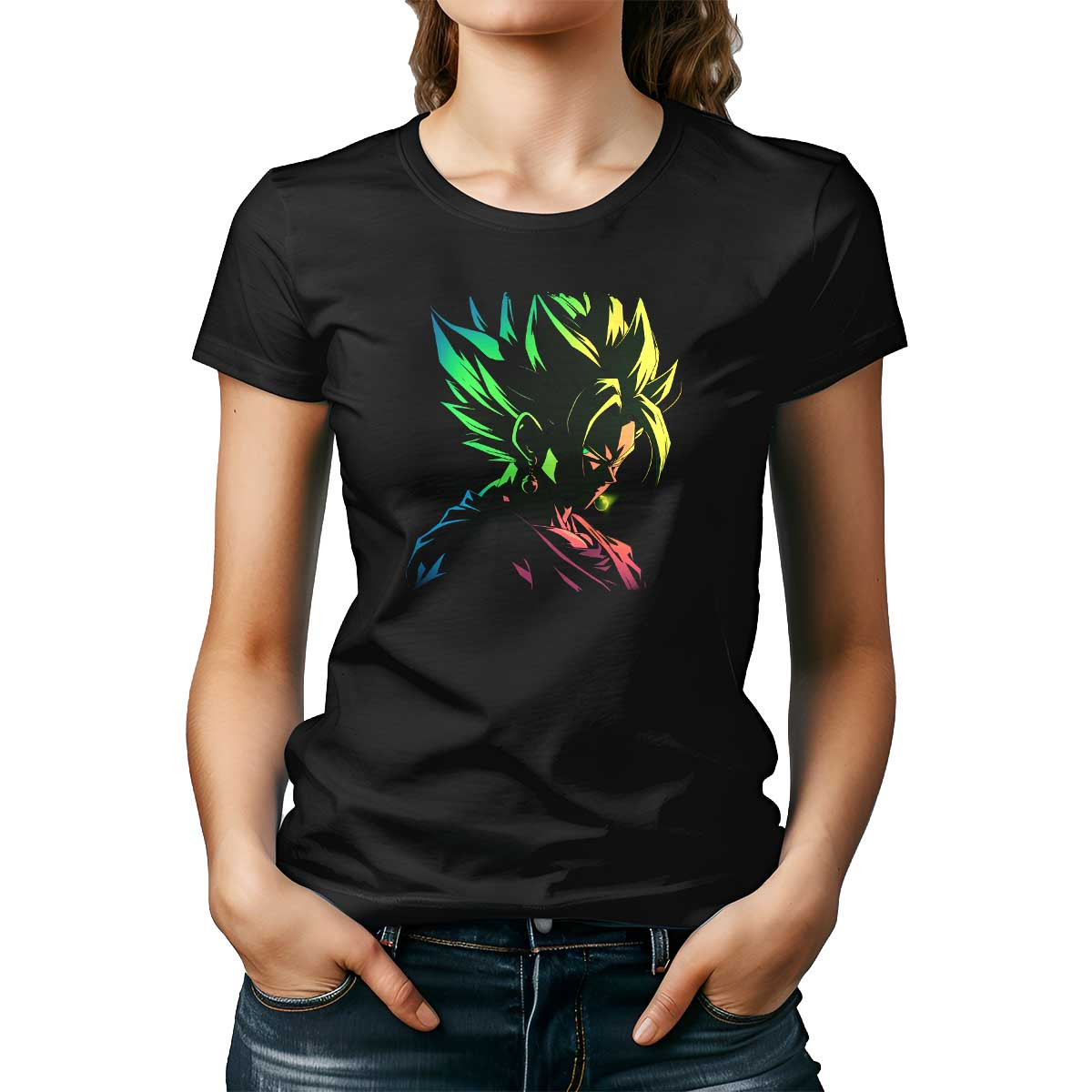 polera-vegito-face-closeup-en-tonos-mbar-y-esmeralda