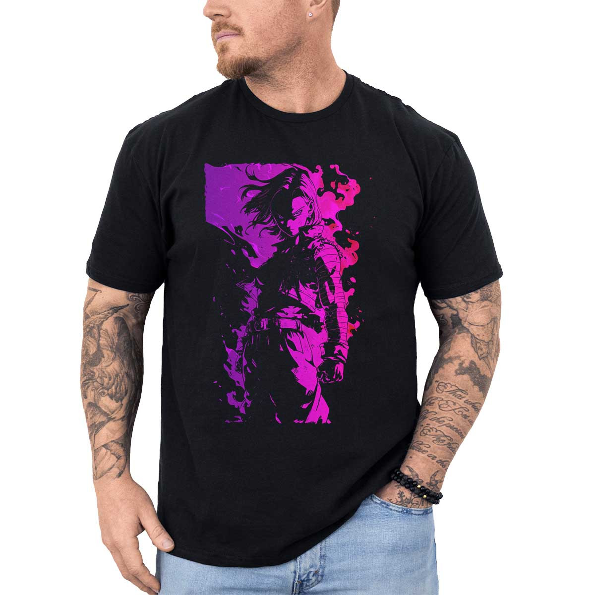 poleras-anime-android-17-silueta-colorido-en-light-y-fucsia