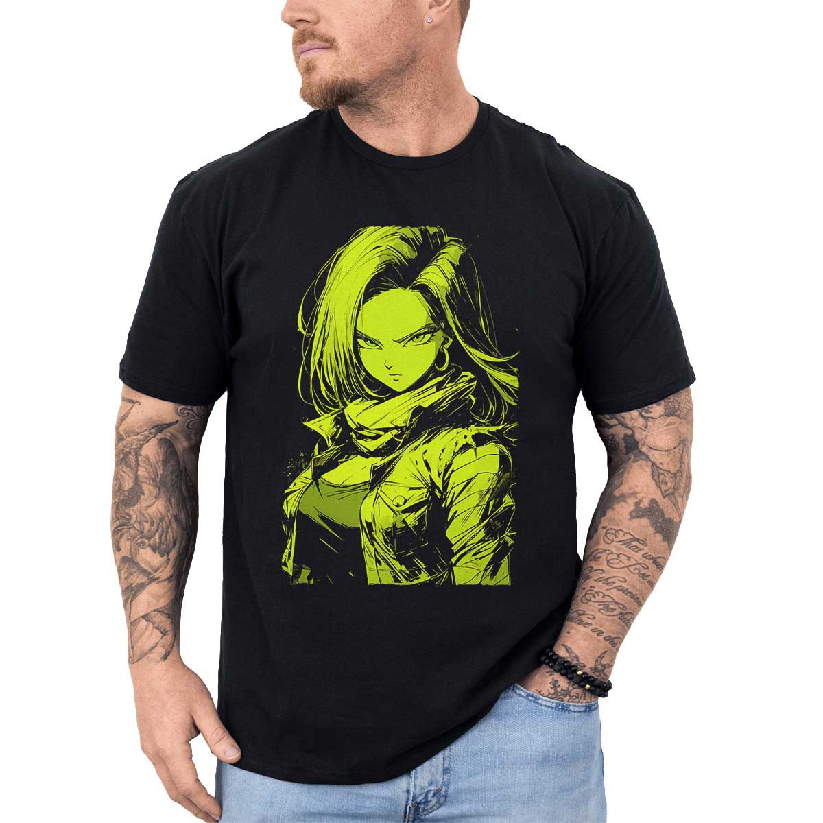 poleras-anime-android-17-sketch-surrealista-en-tonos-suaves-y-chartreuse